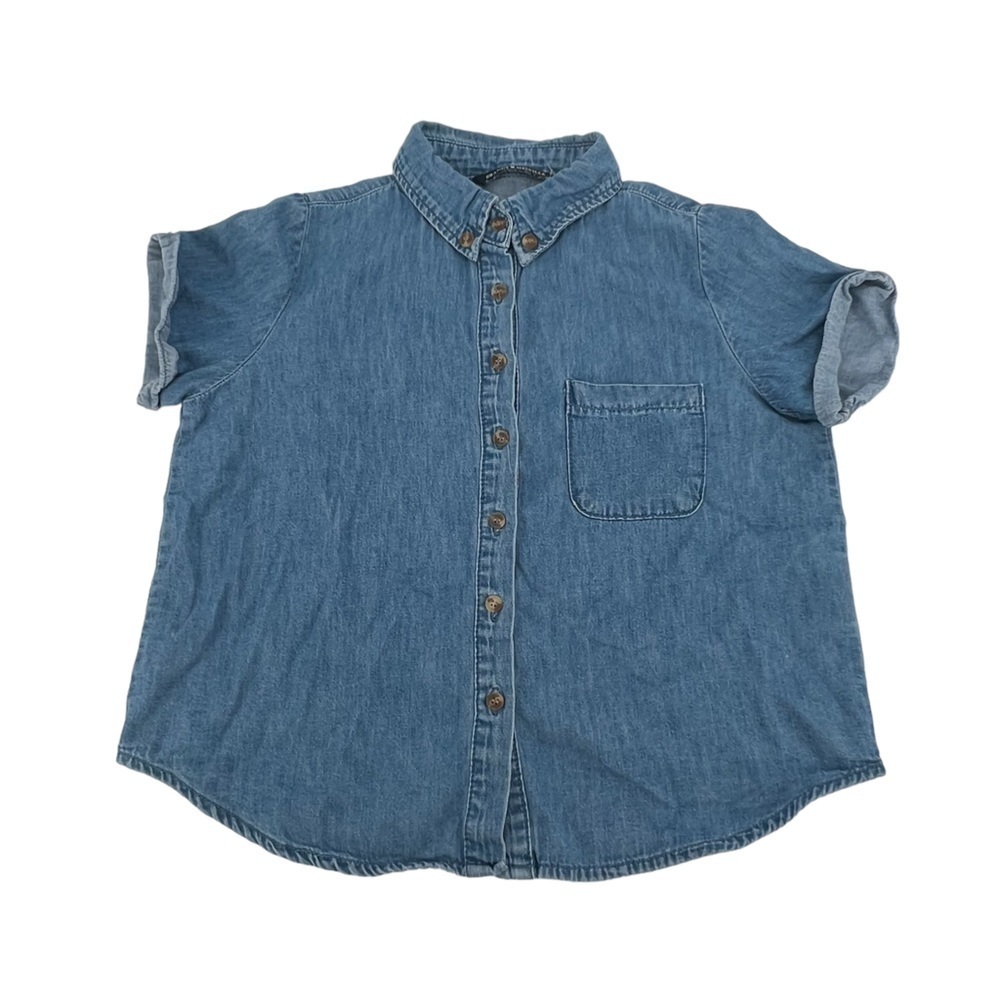 Brandy Melville Short Sleeve Button Down Denim Jean Shirt Size Small Women’s